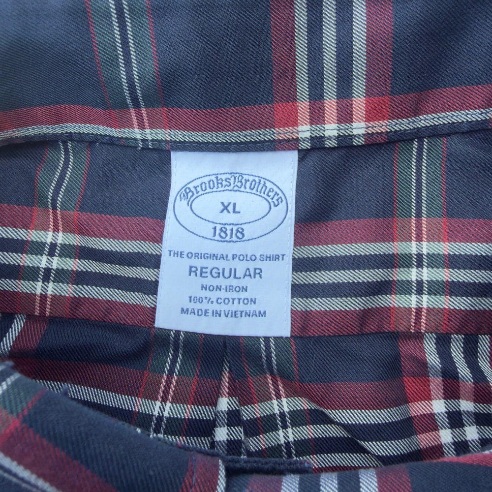Brooks Brothers 1818 Original Shirt Mens XL Regular Non-Iron Plaid Navy Red - Picture 2 of 5